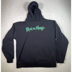 Rick and Morty Black Graphic Hoodie Adult Swim Licensed Size L Pullover